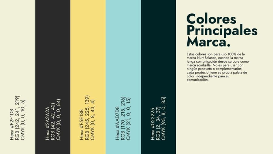 Colores principales del manual de marca de NURT